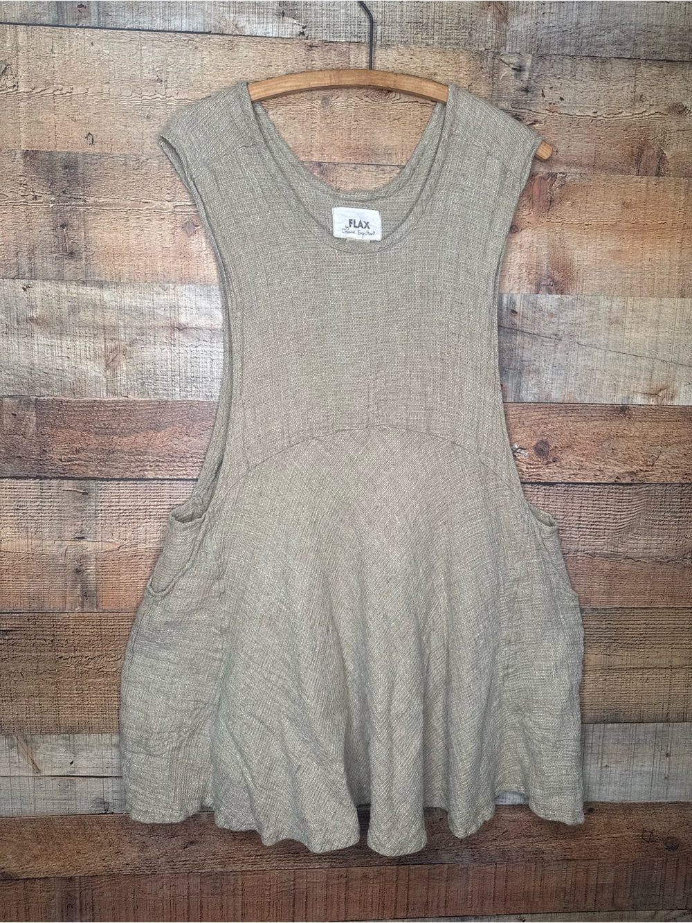 VTG FLAX Textured Waffle Linen Jumper Dress M Oatmeal Beige 90s Butter Mom